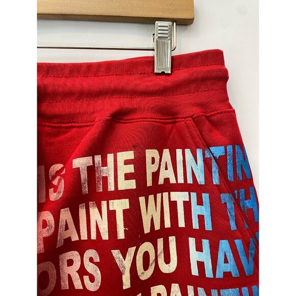 Snow Milk Brooklyn Red Hand Painted Upcylced Sweatpants Size Large New RARE! - Picture 4 of 8